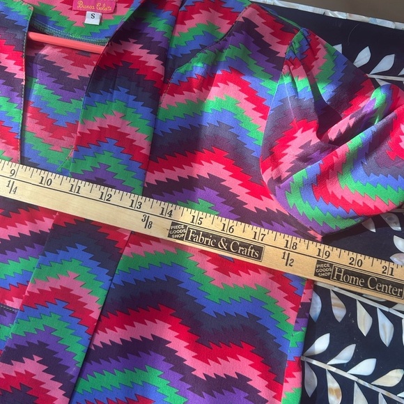 Bianca Colette Colorful Silk Zigzag Pattern Mod Retro Festival Party Dress - Picture 9 of 9